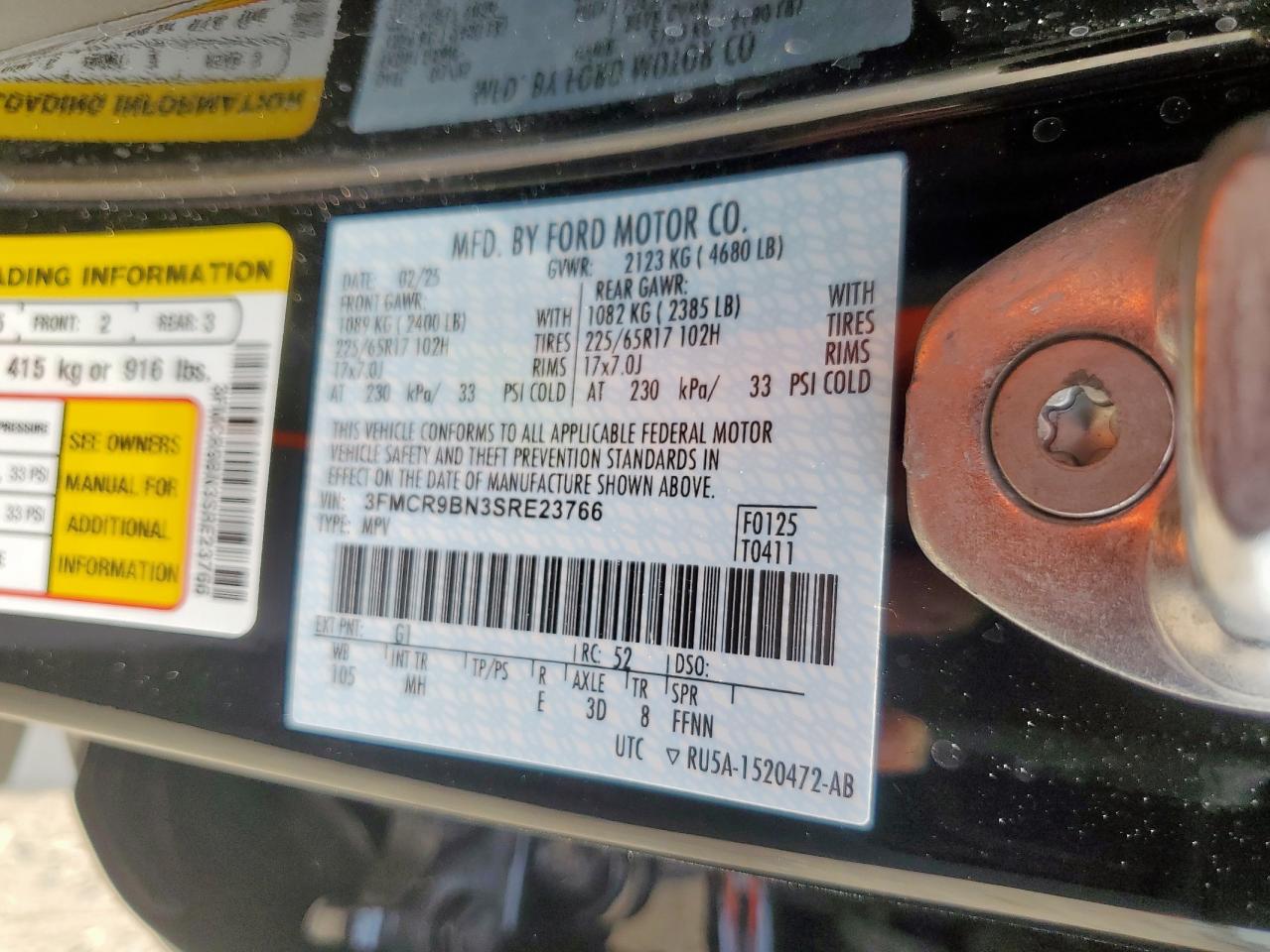 2025 Ford Bronco Sport Big Bend VIN: 3FMCR9BN3SRE23766 Lot: 69679325