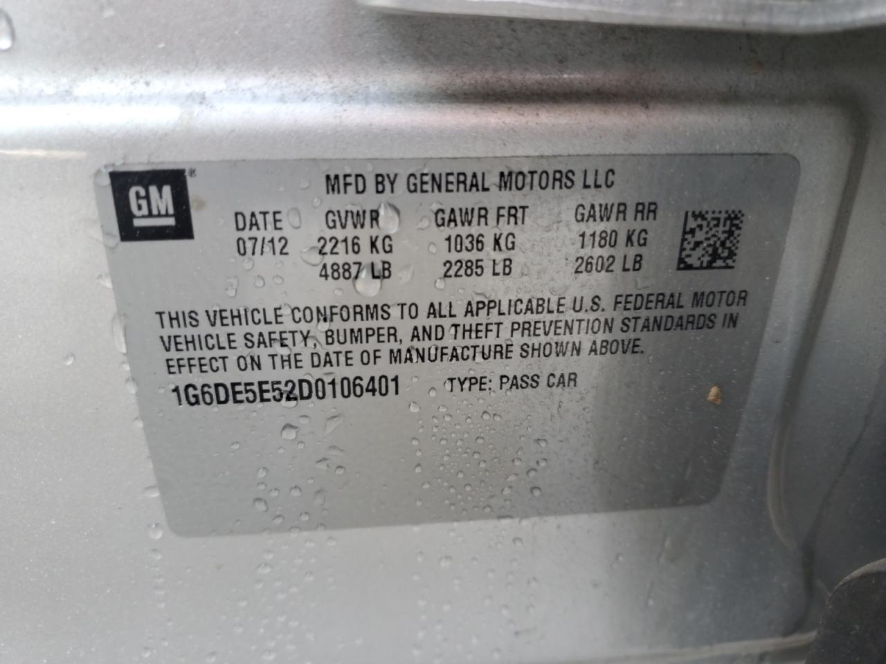 2013 Cadillac Cts Luxury Collection VIN: 1G6DE5E52D0106401 Lot: 80008925