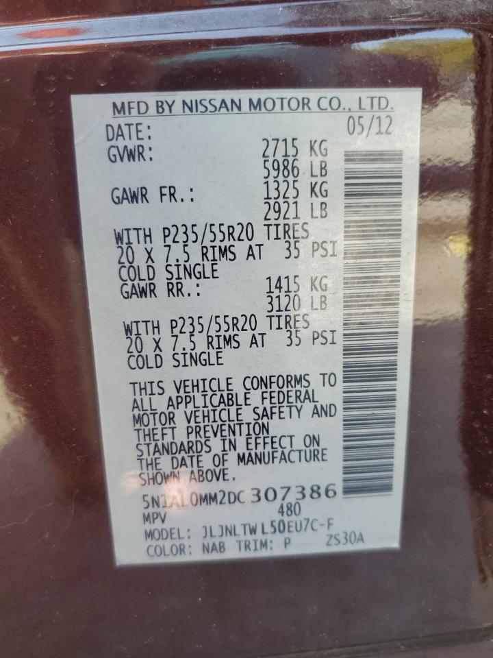 2013 Infiniti Jx35 VIN: 5N1AL0MM2DC307386 Lot: 80549835