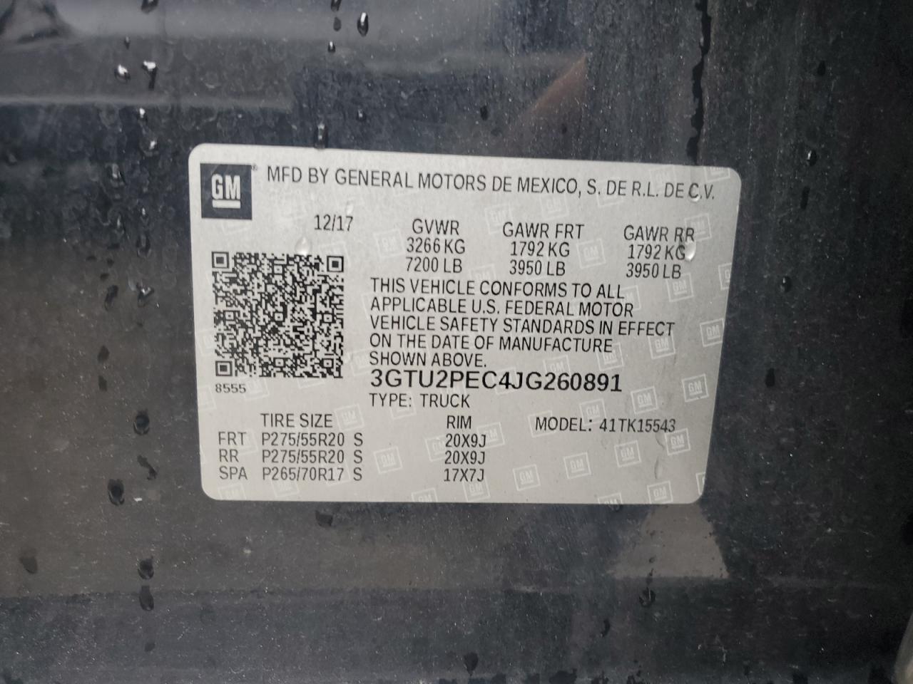 2018 GMC Sierra K1500 Denali VIN: 3GTU2PEC4JG260891 Lot: 80831425