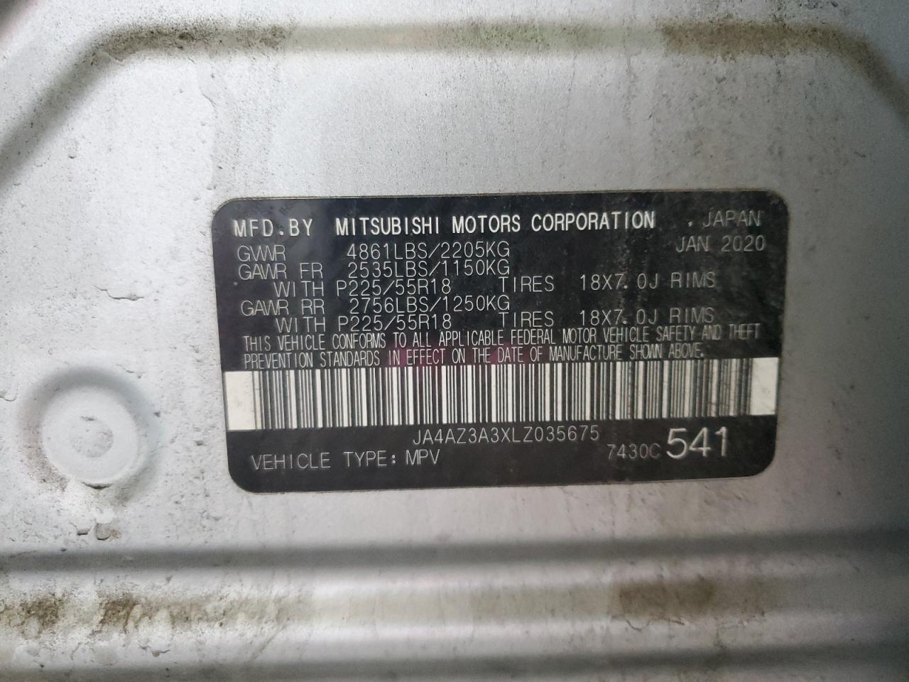 2020 Mitsubishi Outlander Se VIN: JA4AZ3A3XLZ035675 Lot: 69272075