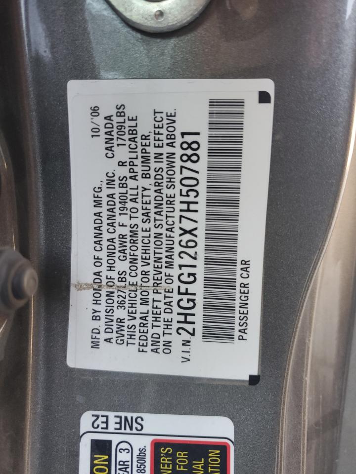 2007 Honda Civic Lx VIN: 2HGFG126X7H507881 Lot: 81616435
