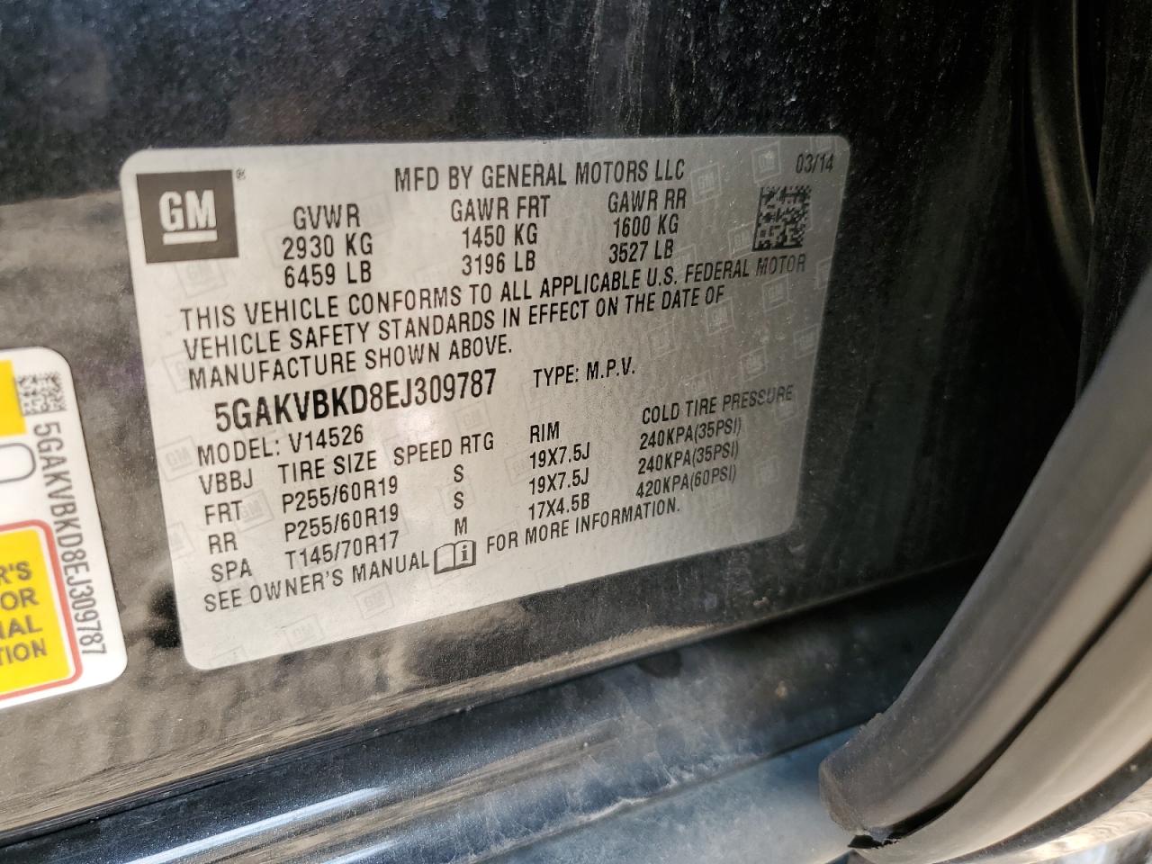 2014 Buick Enclave VIN: 5GAKVBKD8EJ309787 Lot: 80385785