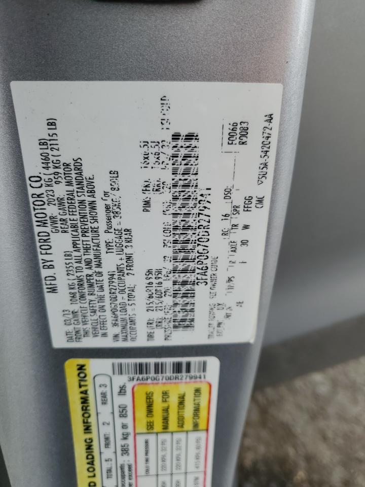 2013 Ford Fusion S VIN: 3FA6P0G70DR279941 Lot: 81757715