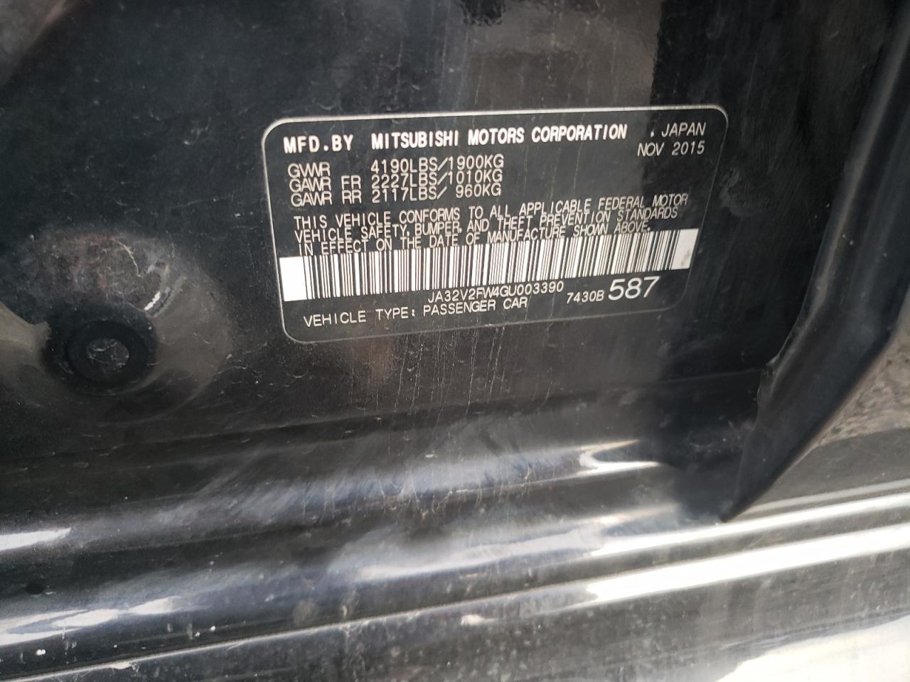 2016 Mitsubishi Lancer Es VIN: JA32V2FW4GU003390 Lot: 84172935