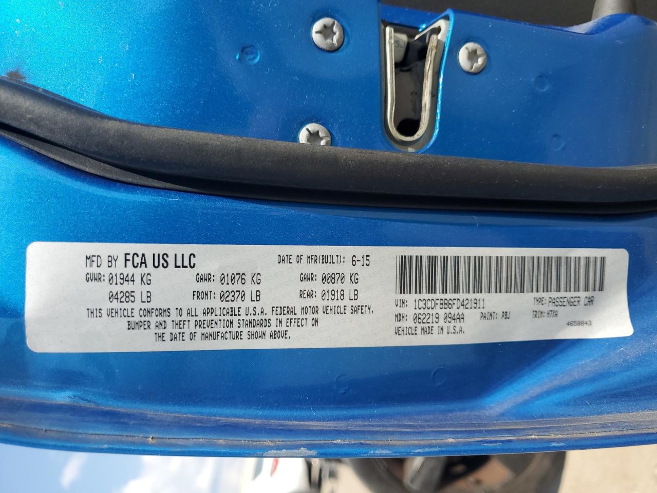 2015 Dodge Dart Sxt VIN: 1C3CDFBB6FD421911 Lot: 80659995