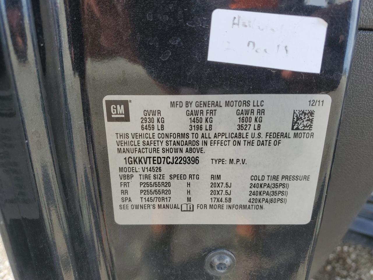 2012 GMC Acadia Denali VIN: 1GKKVTED7CJ229396 Lot: 81682335