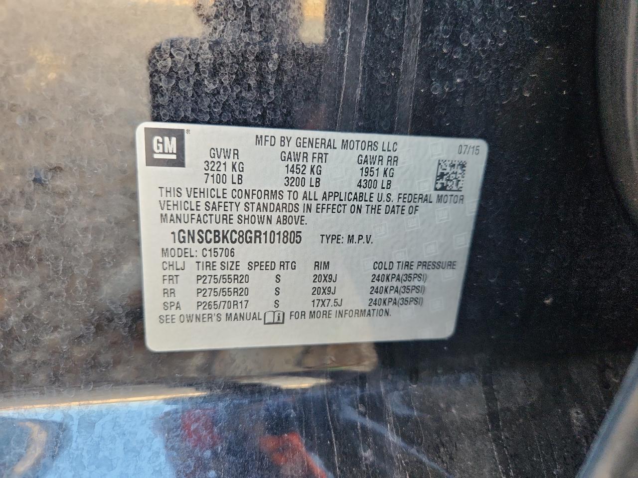 2016 Chevrolet Tahoe C1500 Lt VIN: 1GNSCBKC8GR101805 Lot: 81573495