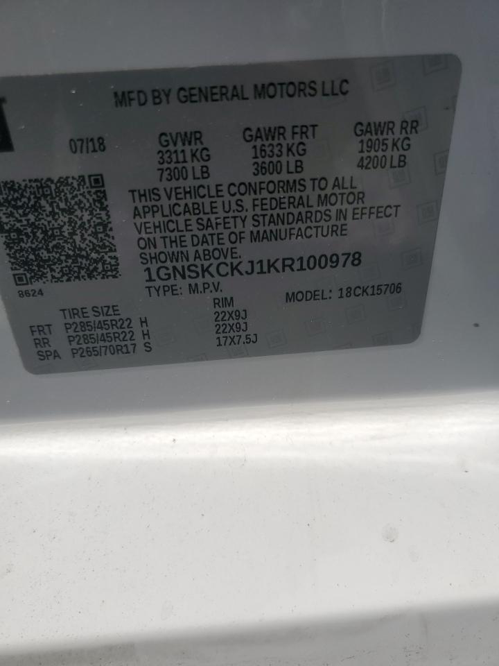 2019 Chevrolet Tahoe K1500 Premier VIN: 1GNSKCKJ1KR100978 Lot: 80640265