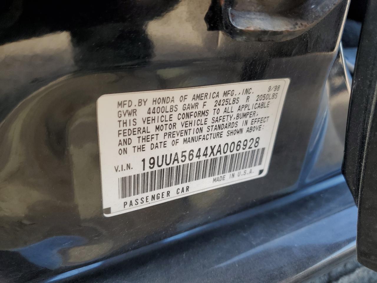 1999 Acura 3.2Tl VIN: 19UUA5644XA006928 Lot: 80209665