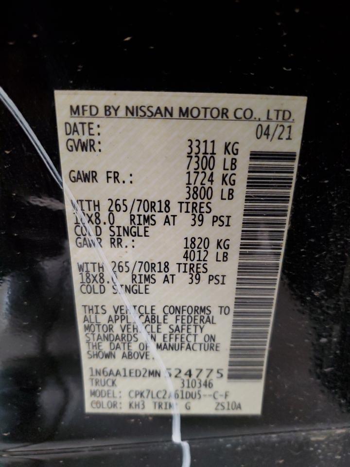 2021 Nissan Titan Sv VIN: 1N6AA1ED2MN524775 Lot: 71698905