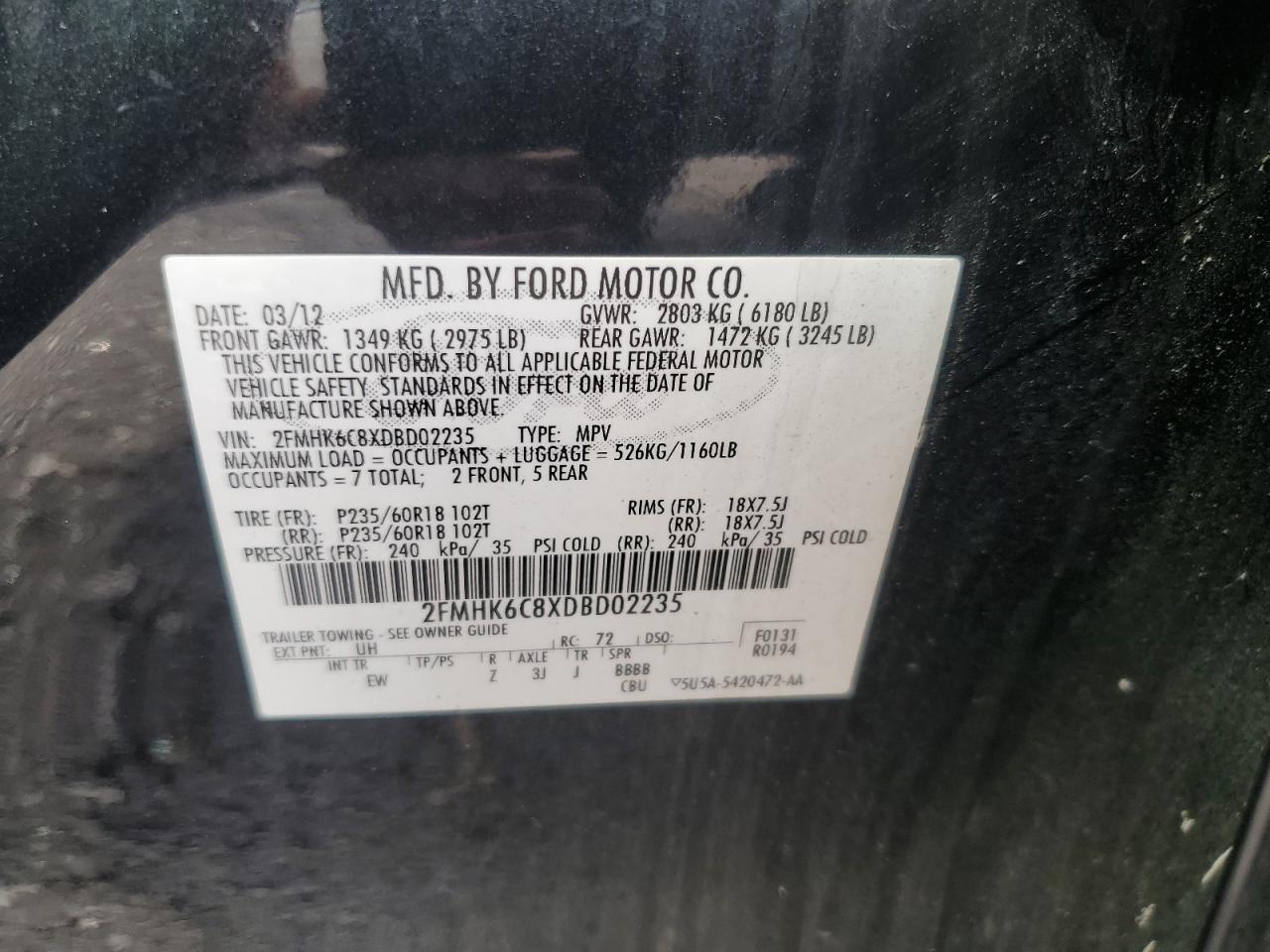 2013 Ford Flex Sel VIN: 2FMHK6C8XDBD02235 Lot: 80429475