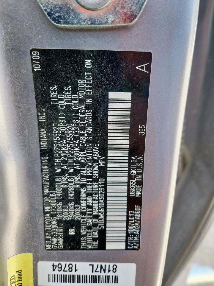 2010 Toyota Sequoia Limited VIN: 5TDJW5G10AS029110 Lot: 84363195