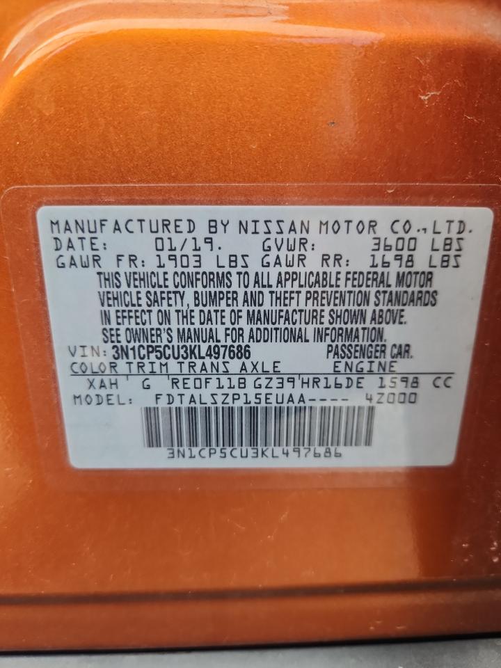 2019 Nissan Kicks S VIN: 3N1CP5CU3KL497686 Lot: 80544045