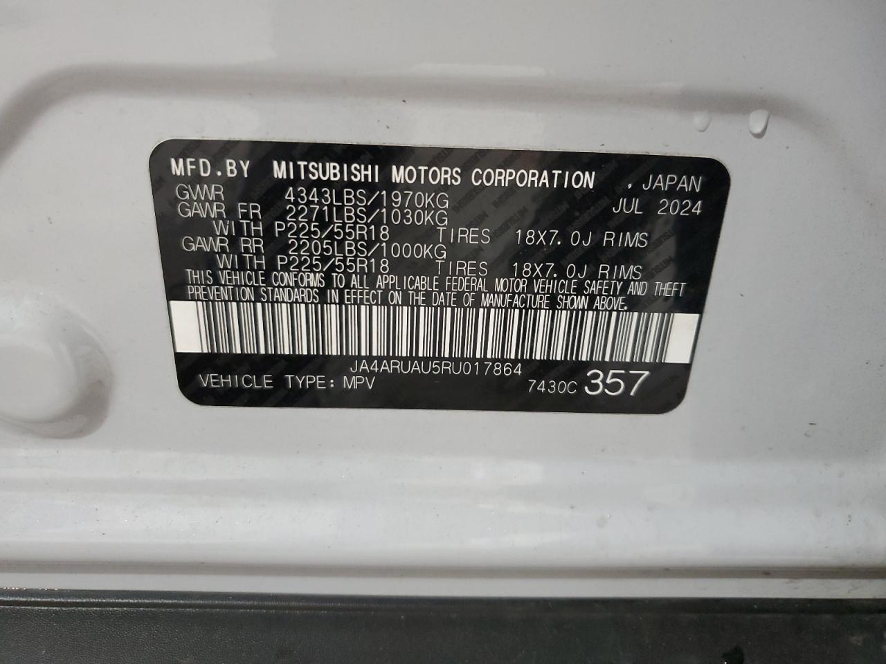 2024 Mitsubishi Outlander Sport S/Se VIN: JA4ARUAU5RU017864 Lot: 81572865