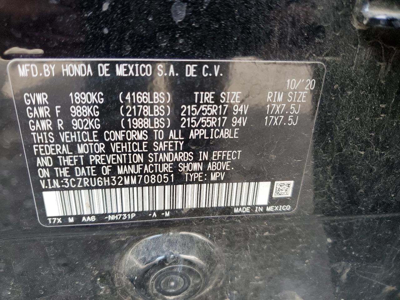 2021 Honda Hr-V Lx VIN: 3CZRU6H32MM708051 Lot: 81122055