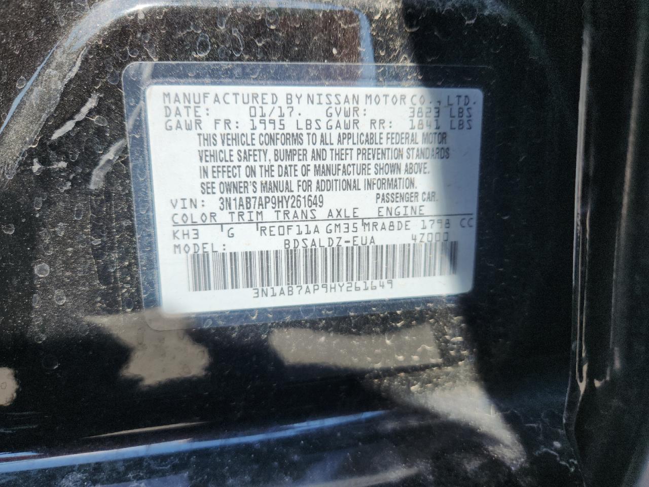 2017 Nissan Sentra S VIN: 3N1AB7AP9HY261649 Lot: 81616855