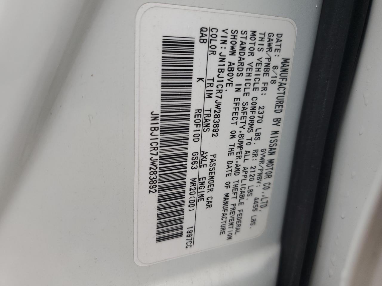2018 Nissan Rogue Sport S VIN: JN1BJ1CR7JW283892 Lot: 81765965