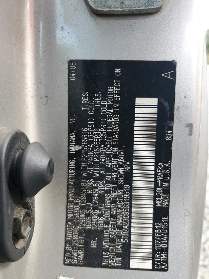 2005 Toyota Sienna Ce VIN: 5TDZA23C95S319519 Lot: 80457145