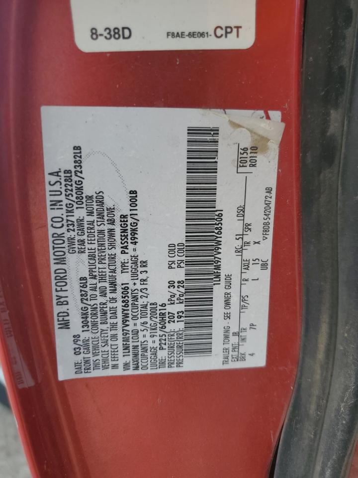 1998 Lincoln Continental VIN: 1LNFM97V9WY685061 Lot: 80797715