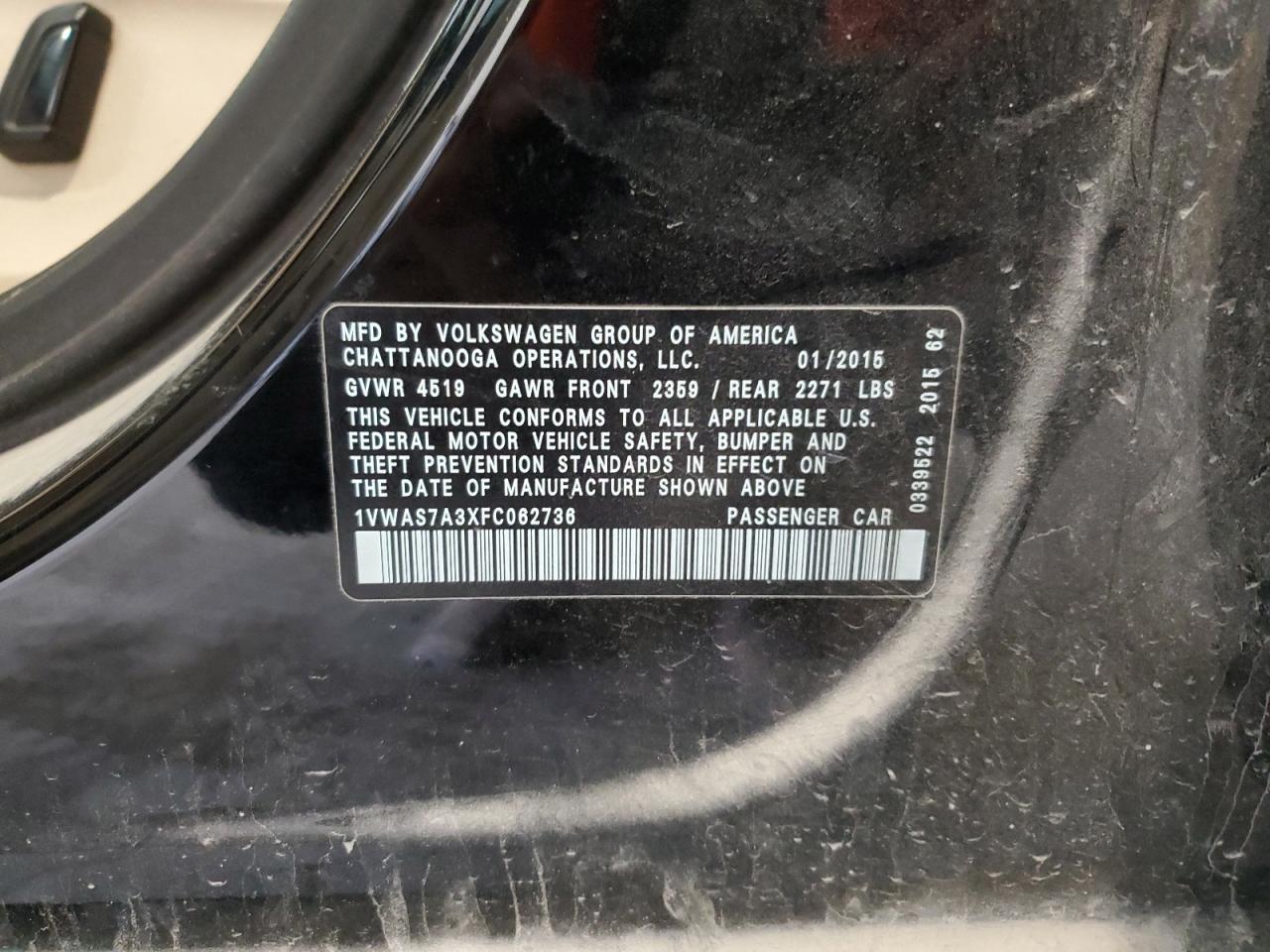 2015 Volkswagen Passat S VIN: 1VWAS7A3XFC062736 Lot: 81235255