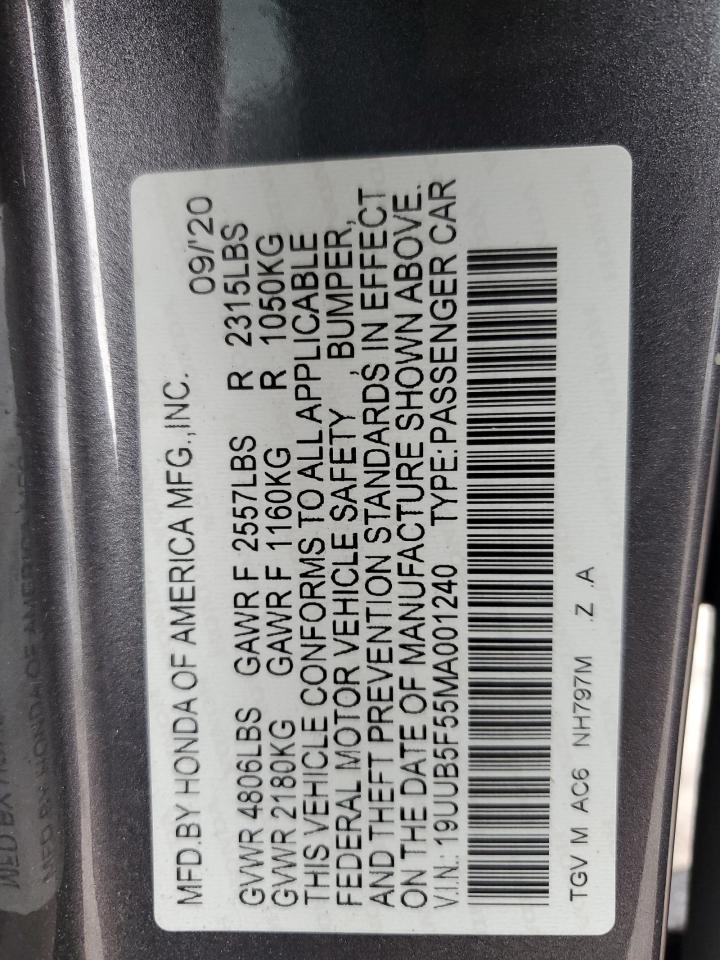2021 Acura Tlx Tech A VIN: 19UUB5F55MA001240 Lot: 81054815