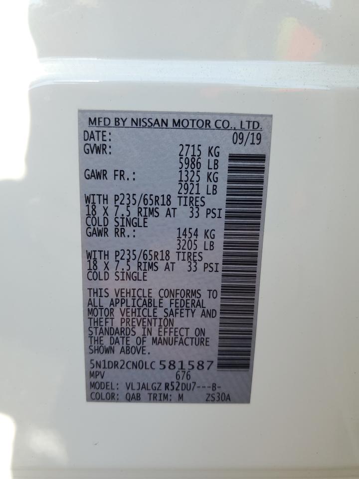 2020 Nissan Pathfinder Sl VIN: 5N1DR2CN0LC581587 Lot: 71643125