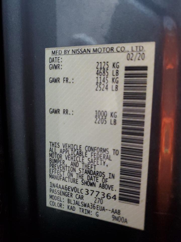 2020 Nissan Maxima Sr VIN: 1N4AA6EV0LC377364 Lot: 84602215