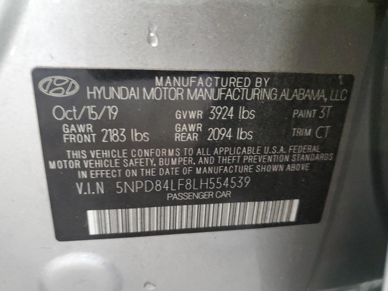 2020 Hyundai Elantra Sel VIN: 5NPD84LF8LH554539 Lot: 83800375