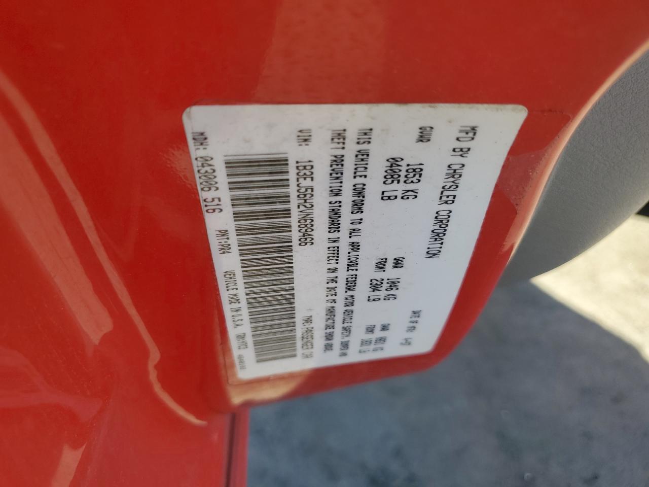 1997 Dodge Stratus Es VIN: 1B3EJ56H2VN689466 Lot: 71691695