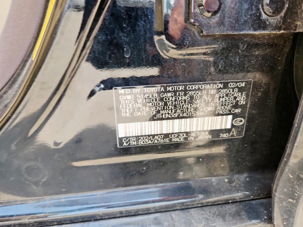 2004 Lexus Ls 430 VIN: JTHBN36FX40153867 Lot: 71695255