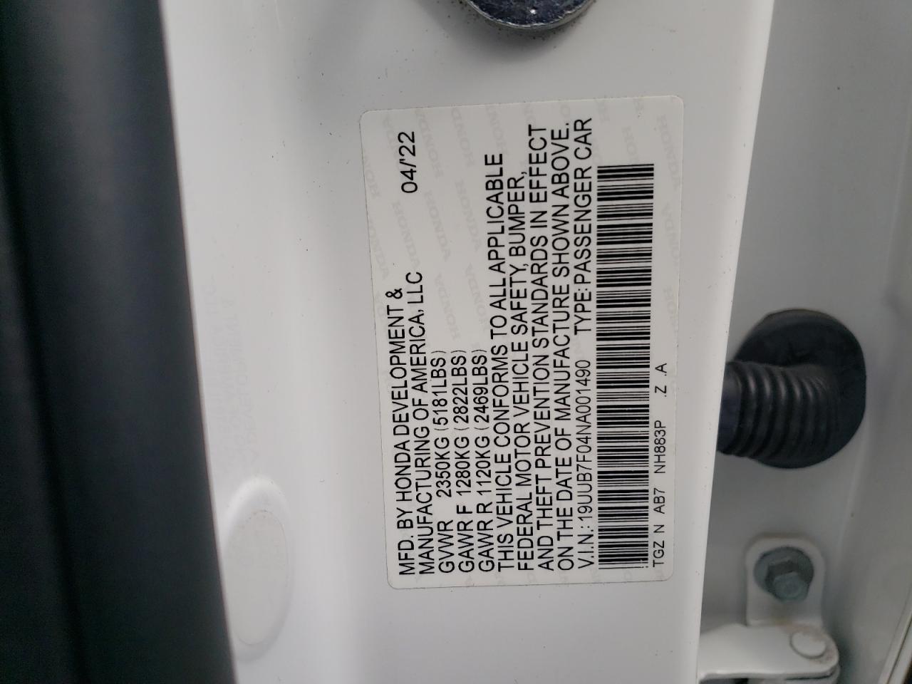 2022 Acura Tlx Type S VIN: 19UUB7F04NA001490 Lot: 83949885