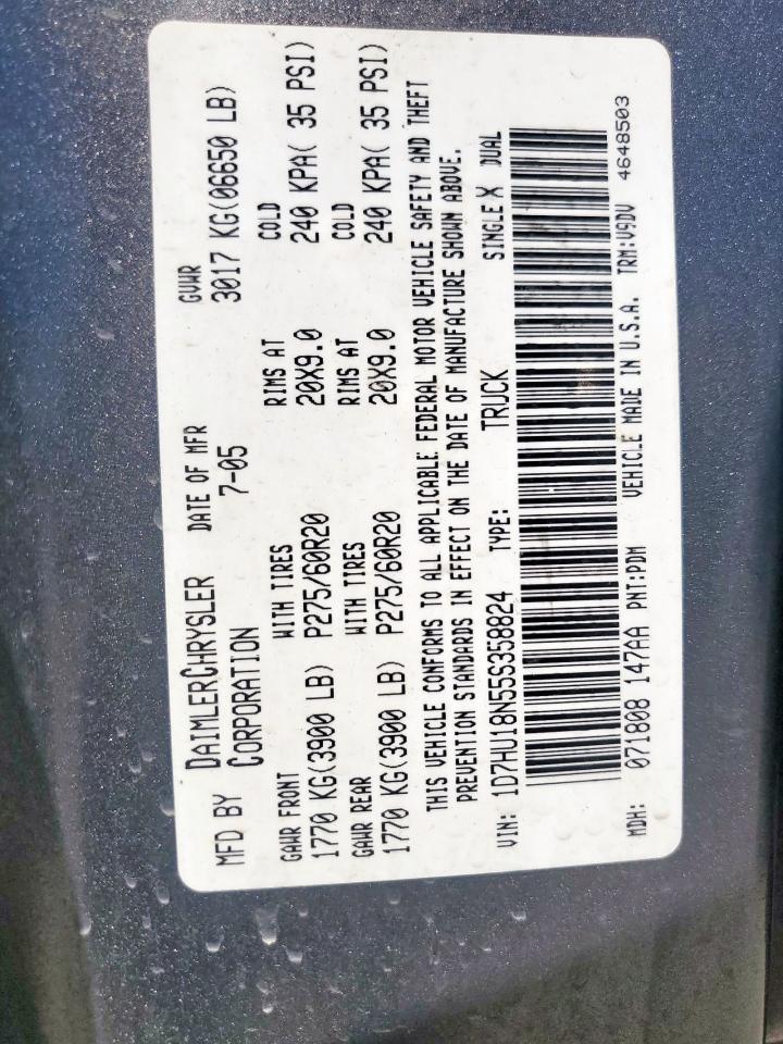 2005 Dodge Ram 1500 St VIN: 1D7HU18N55S358824 Lot: 80546725