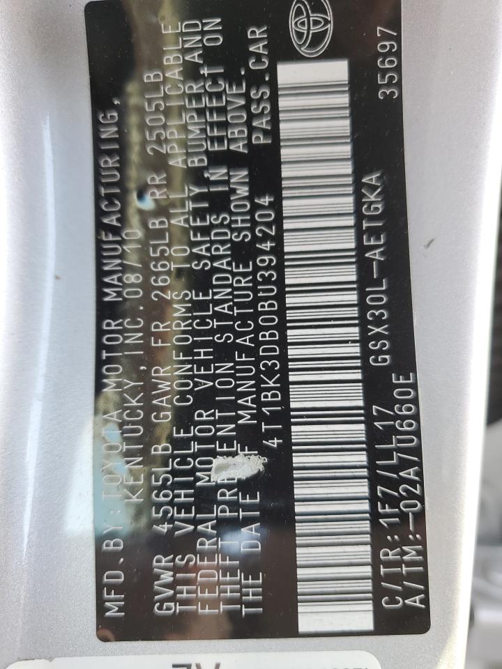 2011 Toyota Avalon Base VIN: 4T1BK3DB0BU394204 Lot: 80652145