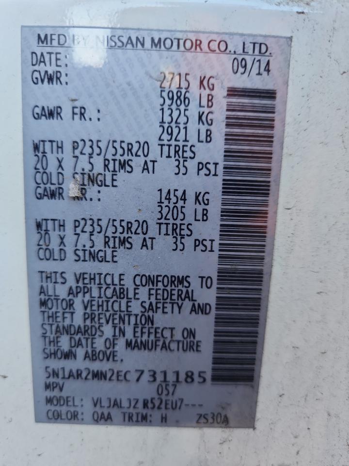2014 Nissan Pathfinder S VIN: 5N1AR2MN2EC731185 Lot: 81259785