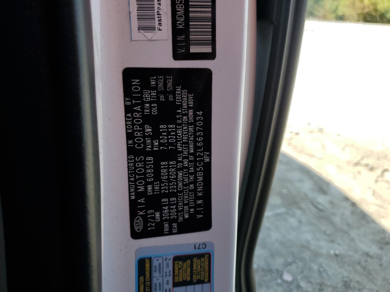 2020 Kia Sedona Lx VIN: KNDMB5C12L6637034 Lot: 64265715