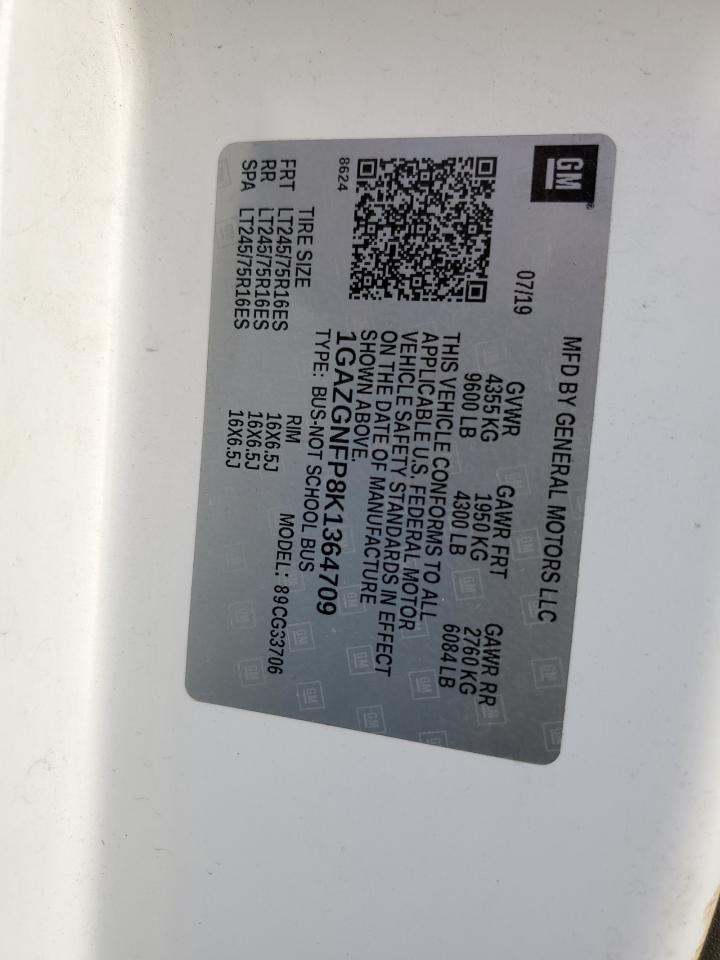 2019 Chevrolet Express G3500 Ls VIN: 1GAZGNFP8K1364709 Lot: 72090845