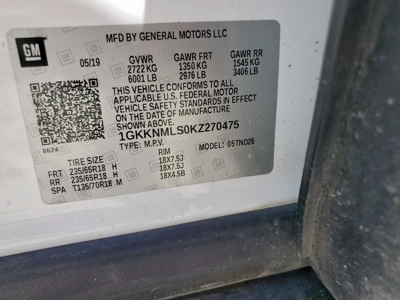 2019 GMC Acadia Slt-1 VIN: 1GKKNMLS0KZ270475 Lot: 71673135