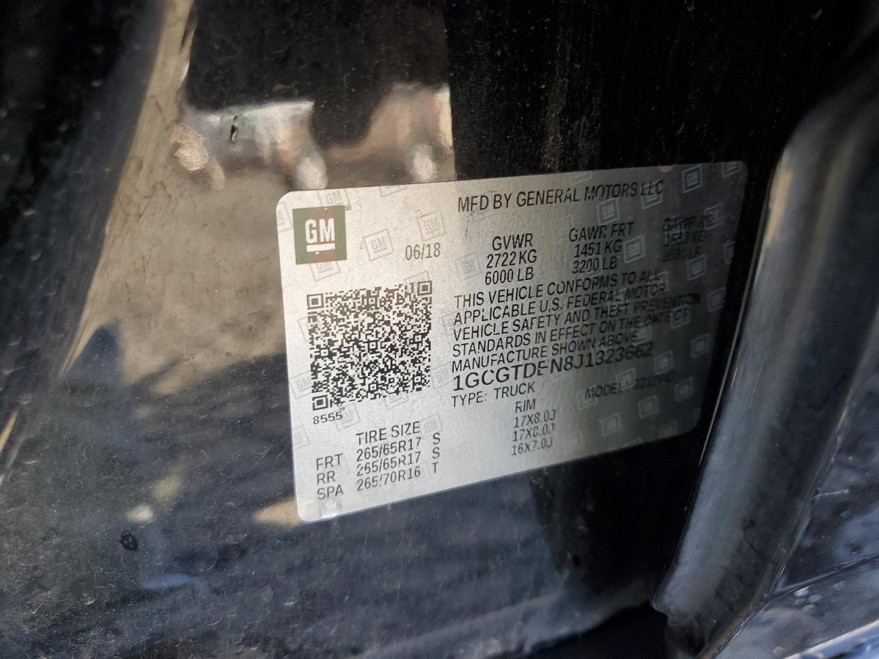 2018 Chevrolet Colorado Z71 VIN: 1GCGTDEN8J1323662 Lot: 84644425