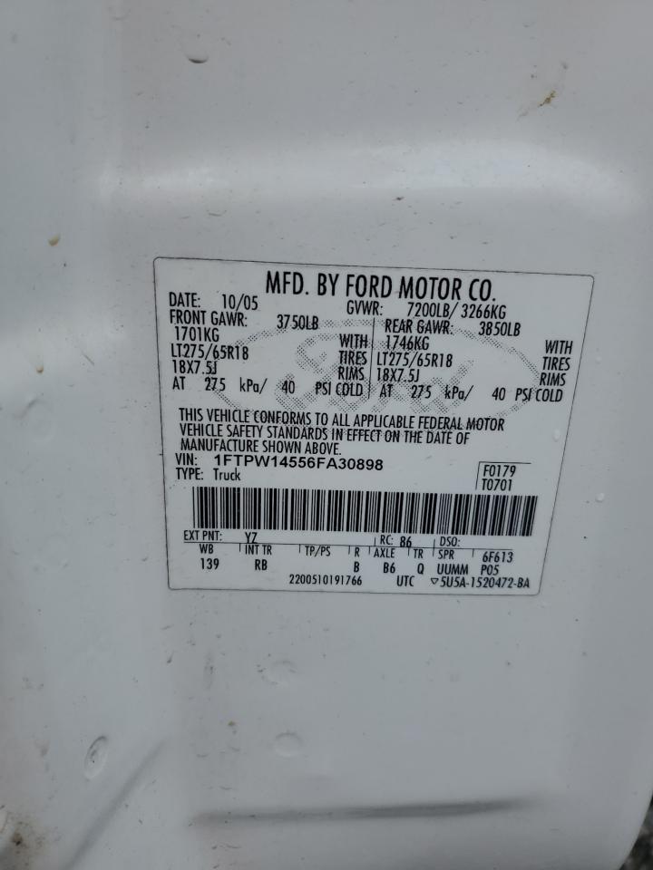 2006 Ford F150 Supercrew VIN: 1FTPW14556FA30898 Lot: 71645075