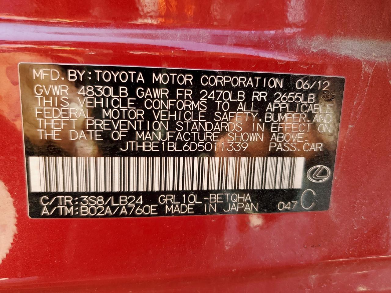 2013 Lexus Gs 350 VIN: JTHBE1BL6D5011339 Lot: 71323135