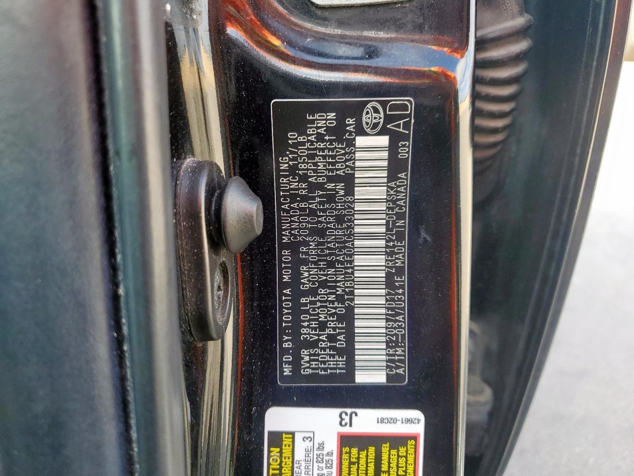 2010 Toyota Corolla Base VIN: 2T1BU4EE0AC533028 Lot: 82066135