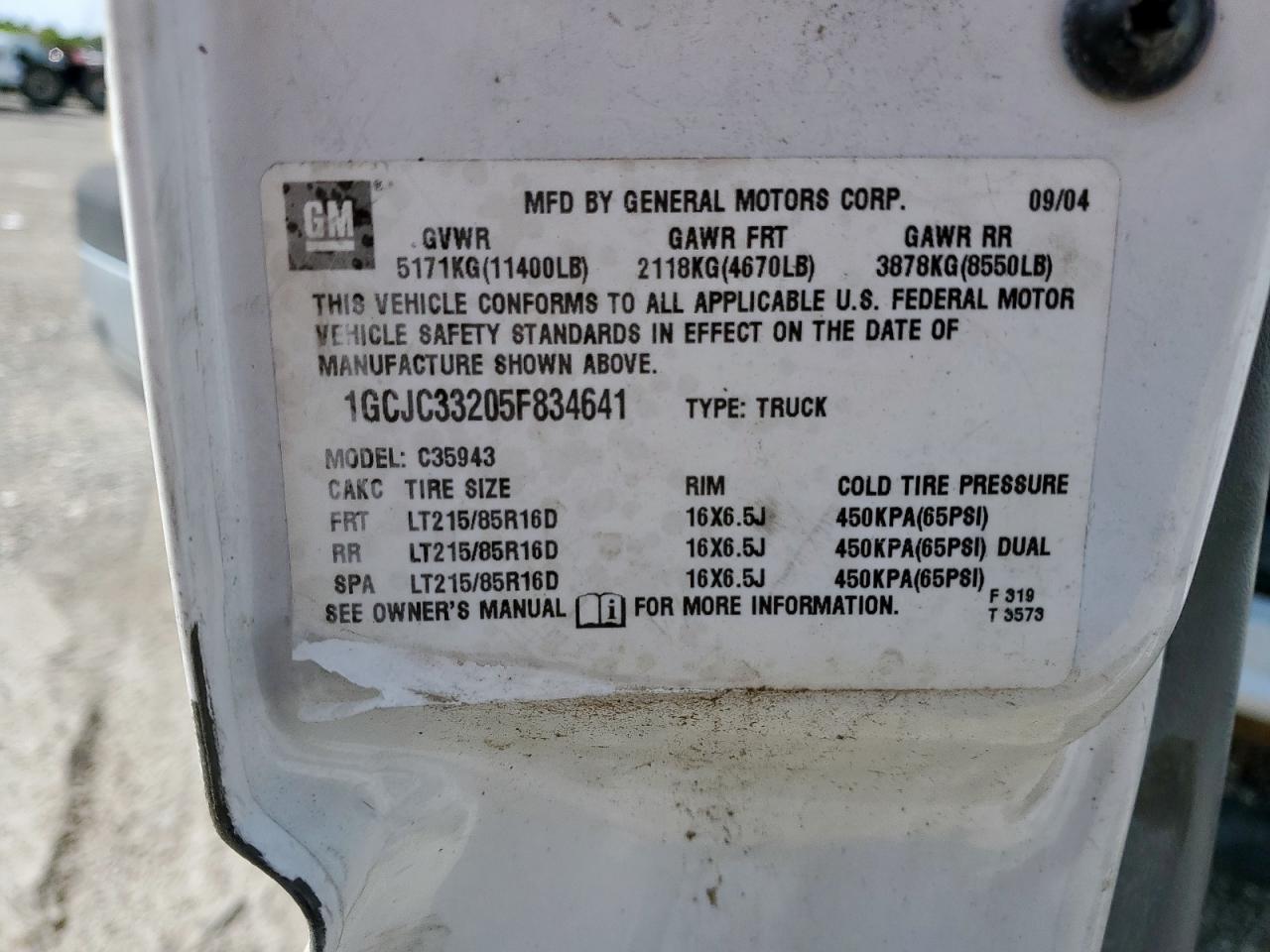 2005 Chevrolet Silverado C3500 VIN: 1GCJC33205F834641 Lot: 84437675
