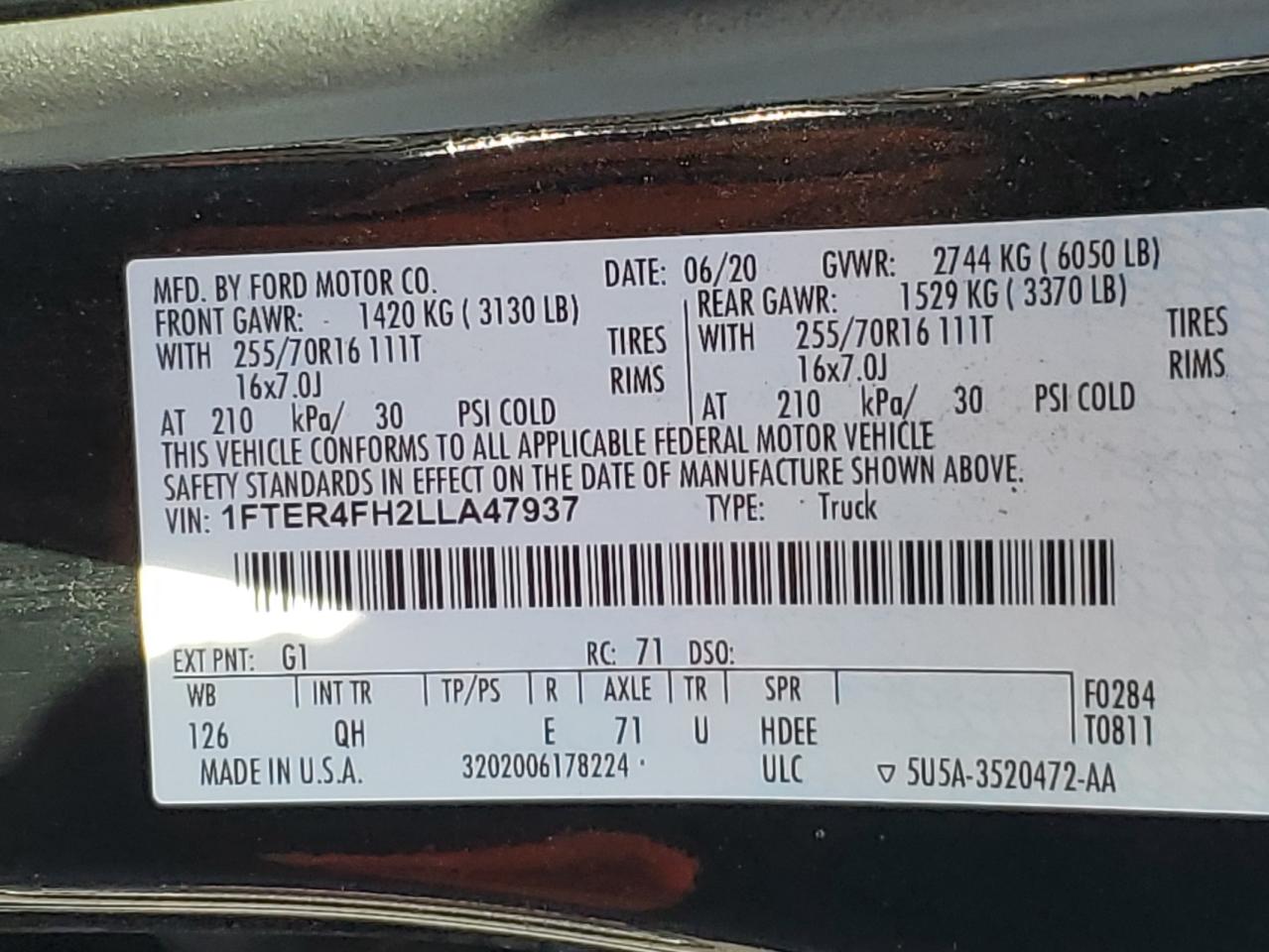 2020 Ford Ranger Xl VIN: 1FTER4FH2LLA47937 Lot: 83775525