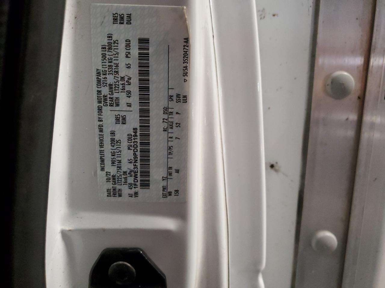 2023 Ford Econoline E350 Super Duty Cutaway Van VIN: 1FDWE3FN9PDD31948 Lot: 81670505