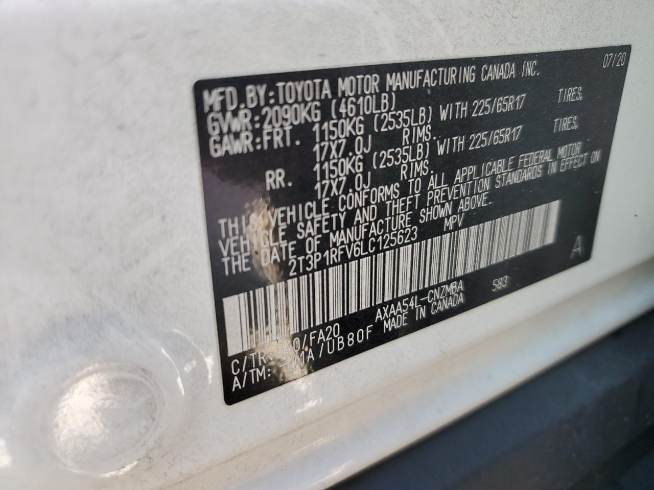 2020 Toyota Rav4 Xle VIN: 2T3P1RFV6LC125623 Lot: 81010905