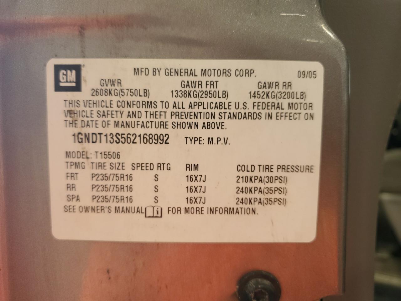 2006 Chevrolet Trailblazer Ls VIN: 1GNDT13S562168992 Lot: 81072045