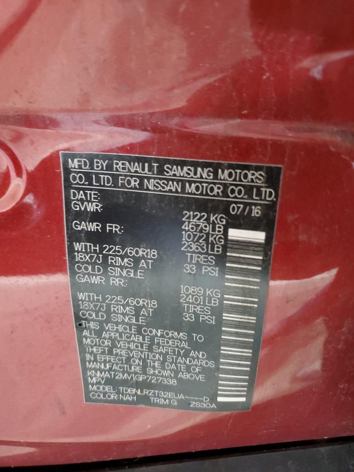 2016 Nissan Rogue S VIN: KNMAT2MV1GP727338 Lot: 72030915