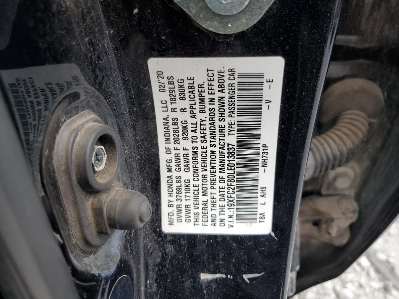 2020 Honda Civic Sport VIN: 19XFC2F80LE013837 Lot: 82159335