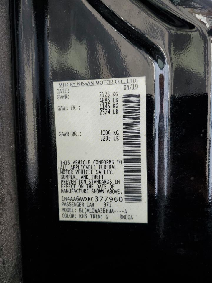 2019 Nissan Maxima S VIN: 1N4AA6AVXKC377960 Lot: 80930225